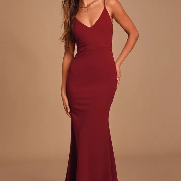 Lulus Wine Red Mermaid Formal Dress - Picture 1 of 6